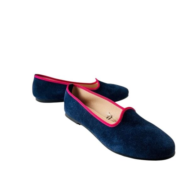Avellini Italian Leather Elegant Suede Blue Fushia Comfort Flat Shoes Sz 7.5 NWT - Picture 3 of 12
